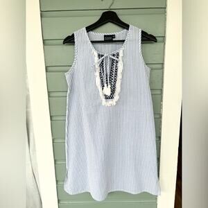 Tuckernuck Madison Mathews blue white stripe dress 100% cotton summer travel XS